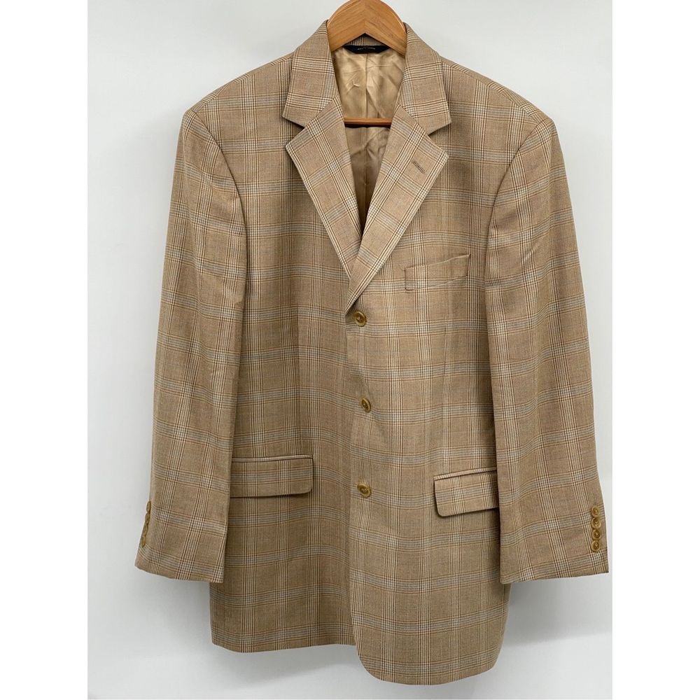 Brooks Brothers 346 Blazer Suit Jacket Sport Coat Men 42 R Tan Plaid Silk Wool